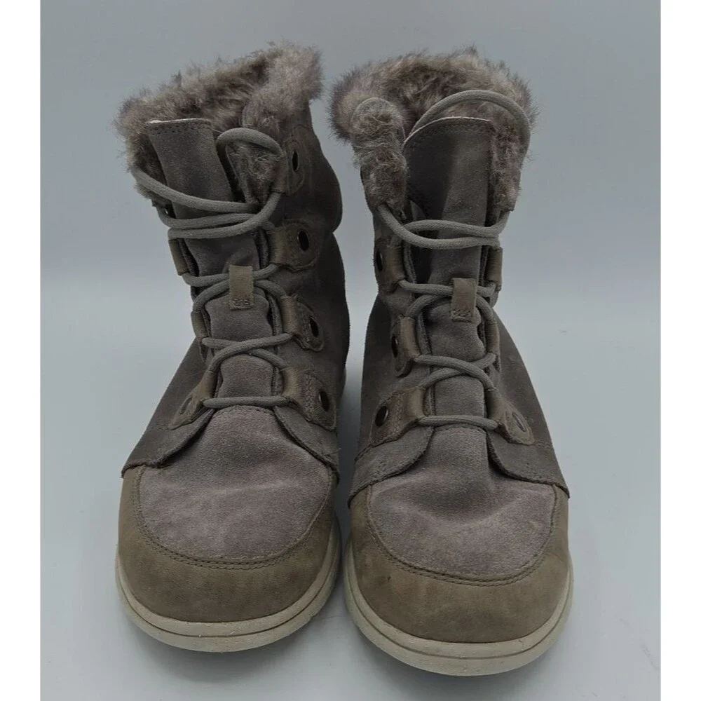 Sorel Boots Womens 9 Explorer Joan Faux Fur Snow Winter NL3039 052 Gray Leather